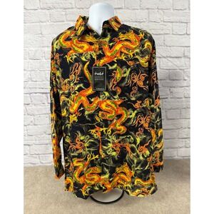 Vintage Trust Collection Mens Dragon‎ Print Long Sleeve Button Down Shirt Size L